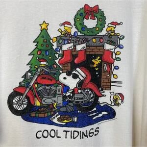 PEANUTS XL Cool Tidings T-Shirt Motorcycle Christmas Snoopy Dingy Woodstock